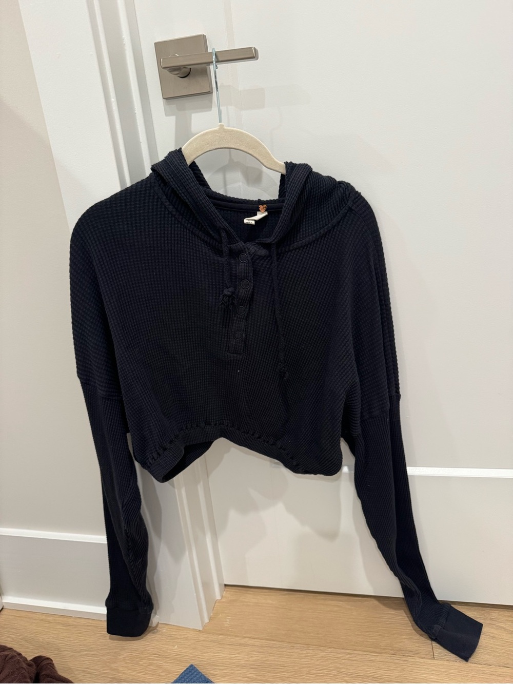 PacSun Black Waffle Knit Cropped Hoodie